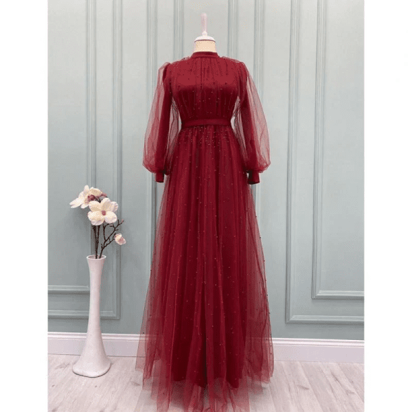 Maroon Colour Full Neck Long Gown