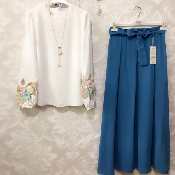 blissful white Zam Cotton Top With blue Color Plazzo