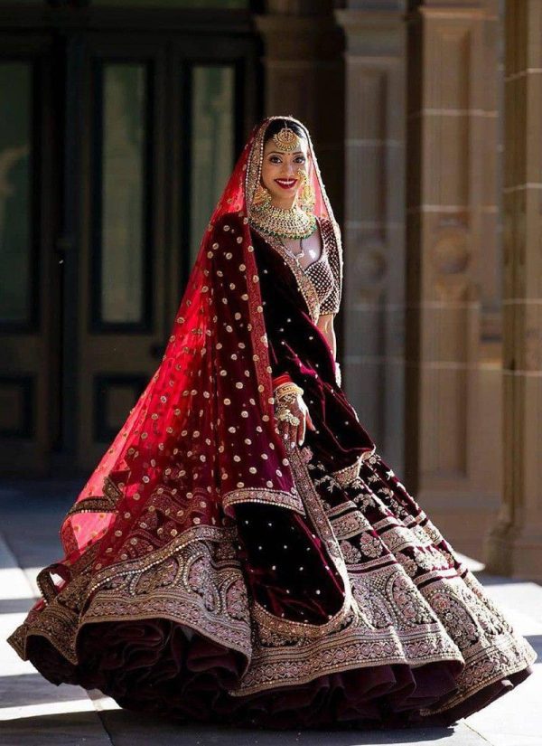 Maroon Color Velvet Silk Elegant Collection Lehenga Choli