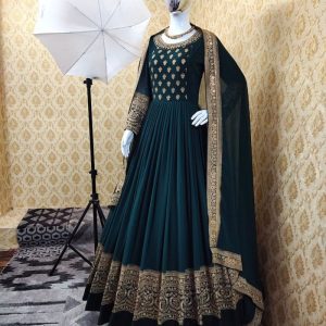 Impressive Georgette Dark Green Color Party Wear Gown