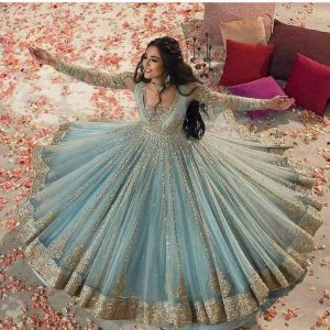 All functional Blue Latest Anarkali Suit