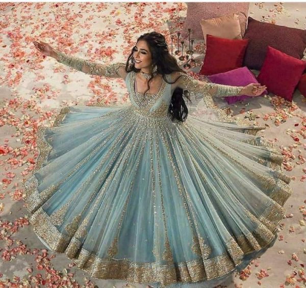 All functional Blue Latest Anarkali Suit