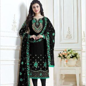 luxurious Black And Green Flower Party Wear Salwar Suit
