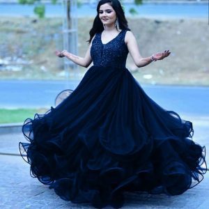 All functional Wear Blue Color Sequins Work Gown