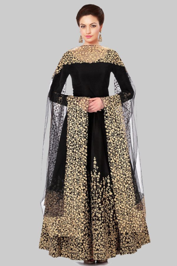 luxurious Black Color Embroidery Designer Indian Dresses