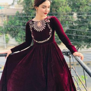 Blissta Color Velvet Party Wear Gown