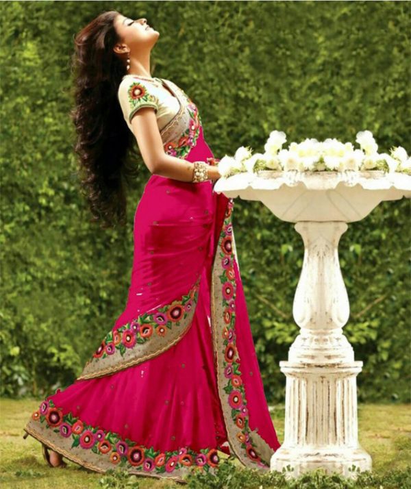 glorious pink goegrette saree