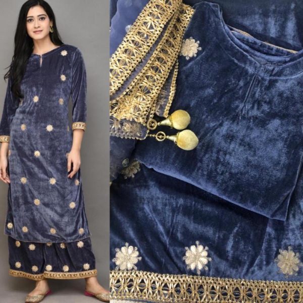 Blissta Heavy Velvet Grey Color Salwar Suit