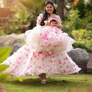 luxurious And Daughter Same White Party Wear Gown