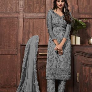 Flamboyant Grey Color Heavy Embroidery Work Salwar Suit