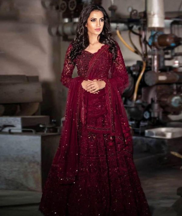 All functional Red Color Stich Work Long Gown