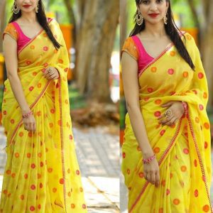Magnetic Yellow Colour Haldi Special Saree