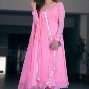All functional Baby Pink Color Anarkali Suit