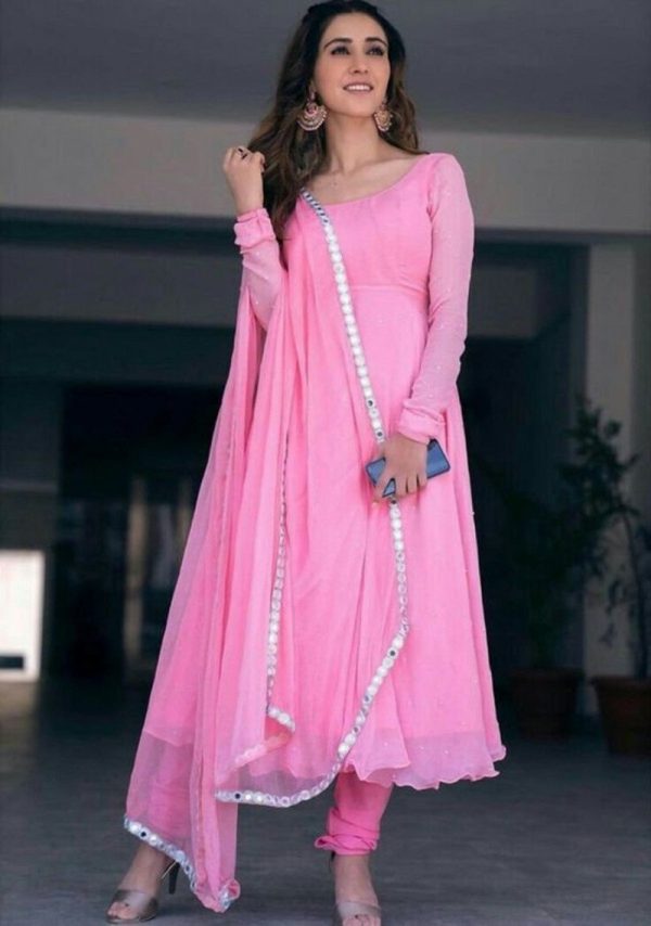 All functional Baby Pink Color Anarkali Suit