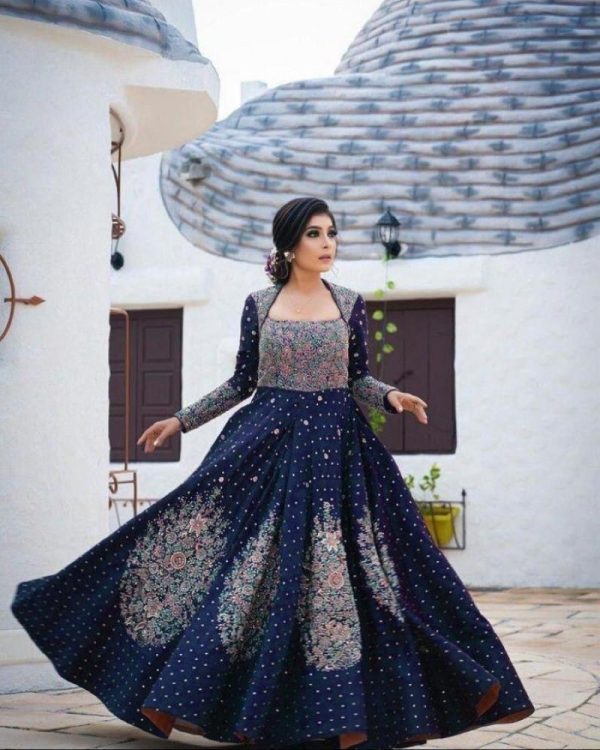 Charming Blue Color Party Wear Gown
