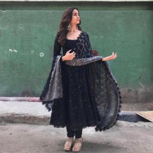luxurious Black color semi stitched Salwar suit