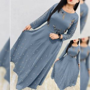 Flamboyant Georgette Grey Color Embridered Moti Work Gown