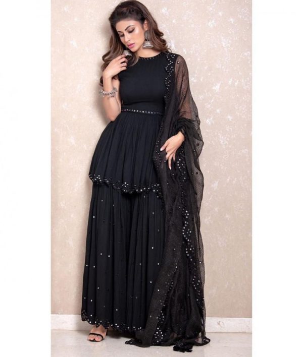 luxurious Black Colour Georgette Sharara Suit