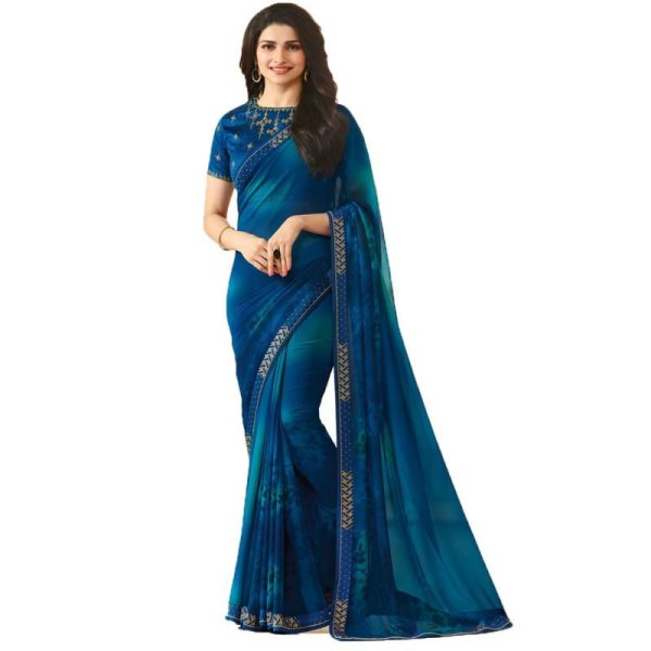 Prachi Desai Goergetet royal Blue Diamond Work Saree