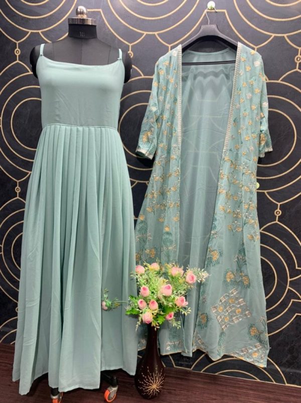 Bollywood Aqua Green Color Koti With Gown