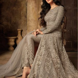 Charming Graceful Grey Color Party Wear Anarkali Suit