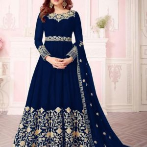 All functional BLue Color Georgette Embroidery Anarkali Suit