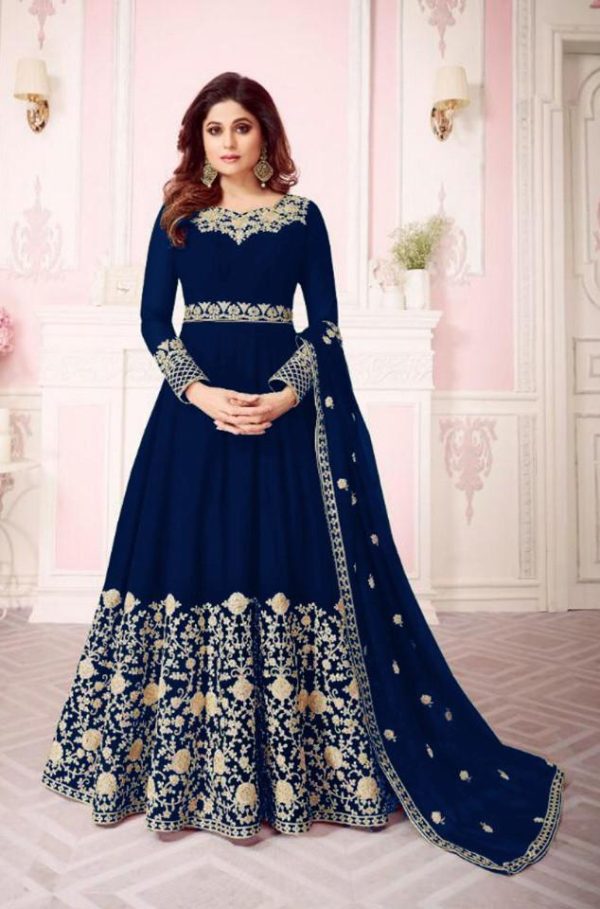 All functional BLue Color Georgette Embroidery Anarkali Suit