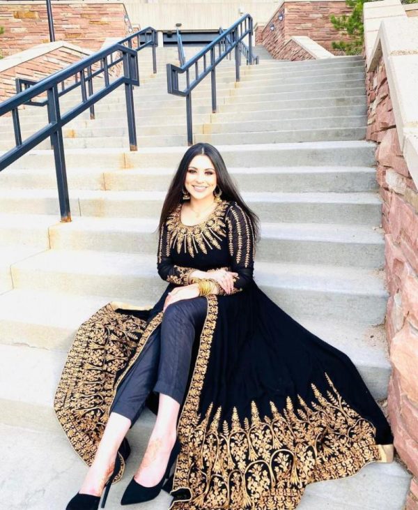 luxurious Black Color Heavy Embroidery Work Koti Suit