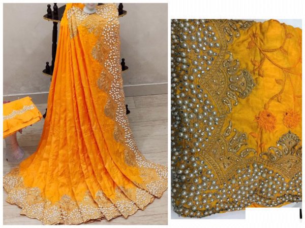 Graceful Embroidered Yellow Colour Silk Saree