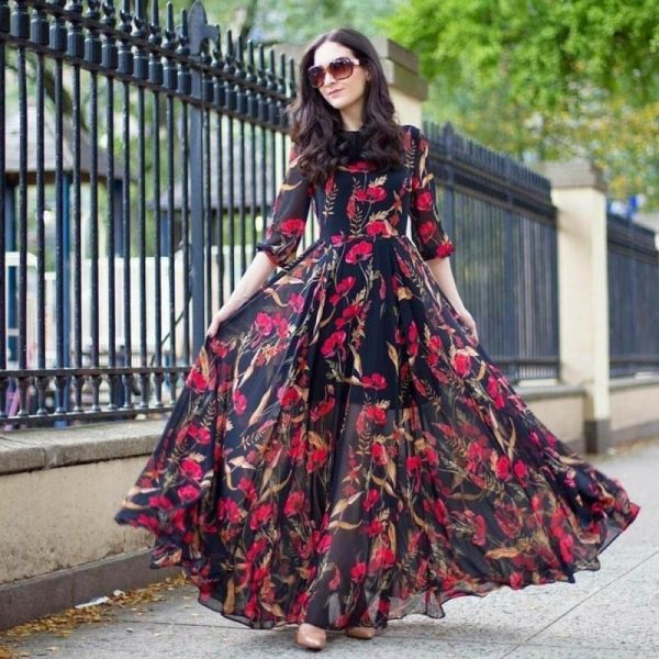glorious black color georgette gown