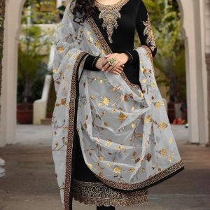 luxurious Black Color Georgette Embroidery Work Party Wear Salwar Suit
