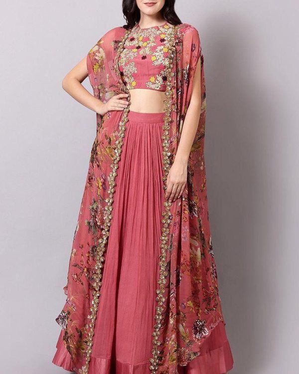 Classy Peach Colourmode Colour Jacket Lehenga Choli