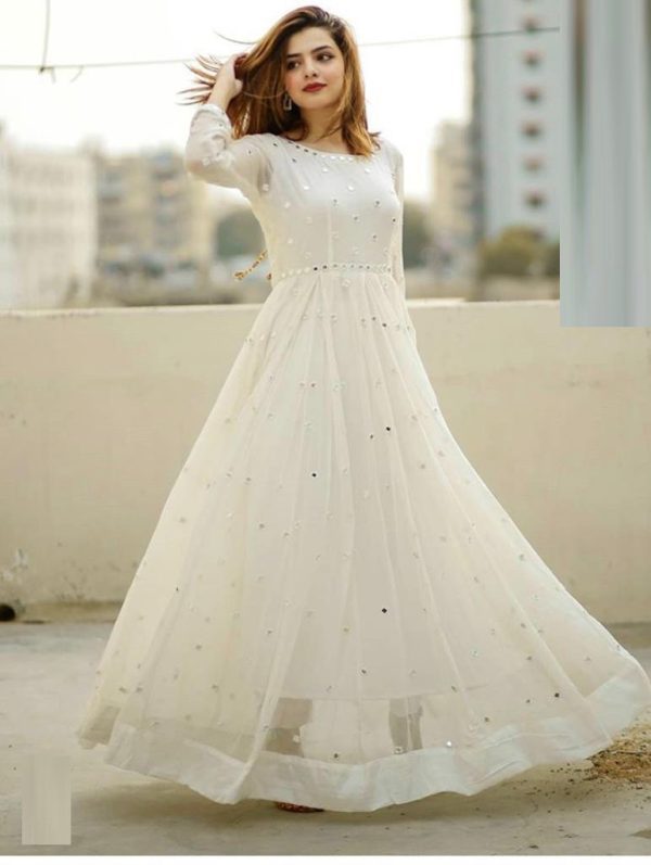 Gorgeous White Colour Georgette Festival Wear Long Gown