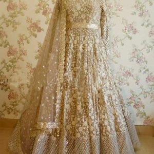 Glowing Festival Wear Golden Georgette Silk EmbroideRed Colour Gown