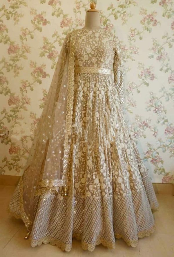 Glowing Festival Wear Golden Georgette Silk EmbroideRed Colour Gown