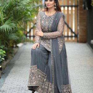 Grey Color Emrboidered Sharara Suit