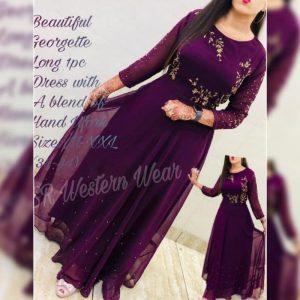 Flamboyant Georgette Purple Color Embridered Moti Work Gown