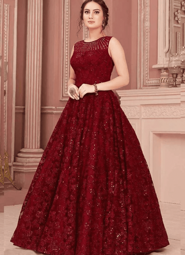 Beautiful Demanding Maroon Colour Long Gown