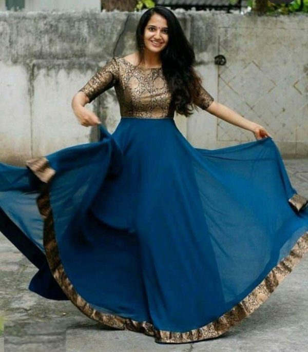 Flamboyant Casual Wear Rama Colour Long Gown