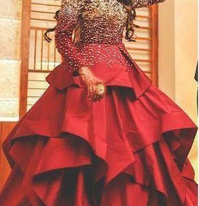 All functional Red Color Embroidery Work Gown