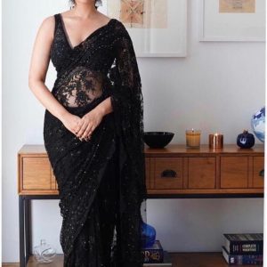 luxurious Work Party Wear Black Saree