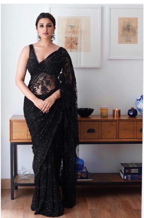 luxurious Work Party Wear Black Saree