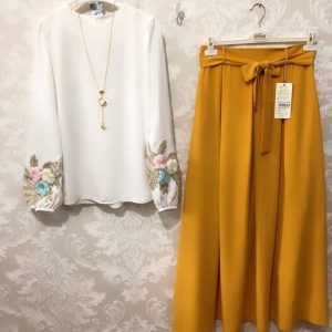 blissful white Zam Cotton Top With yellow Color Plazzo