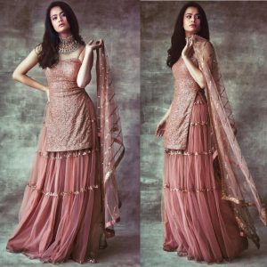 All functional Wear Brown Color Sharara Suit