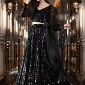 massive Black Color Embroidery Work Lehenga Choli