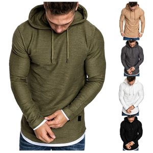 Autumn and Winter New Stitching Long-sleeved Hooded Sweater Men’s T-shirt