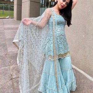 Fabulous Blue Colour Festival Wear Sharara Set