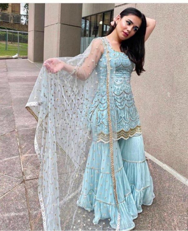 Fabulous Blue Colour Festival Wear Sharara Set