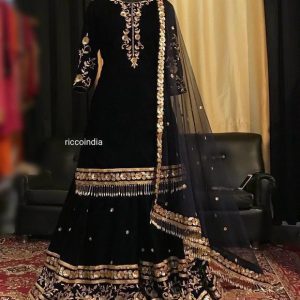 luxurious Black Color Designer Sharara Suit