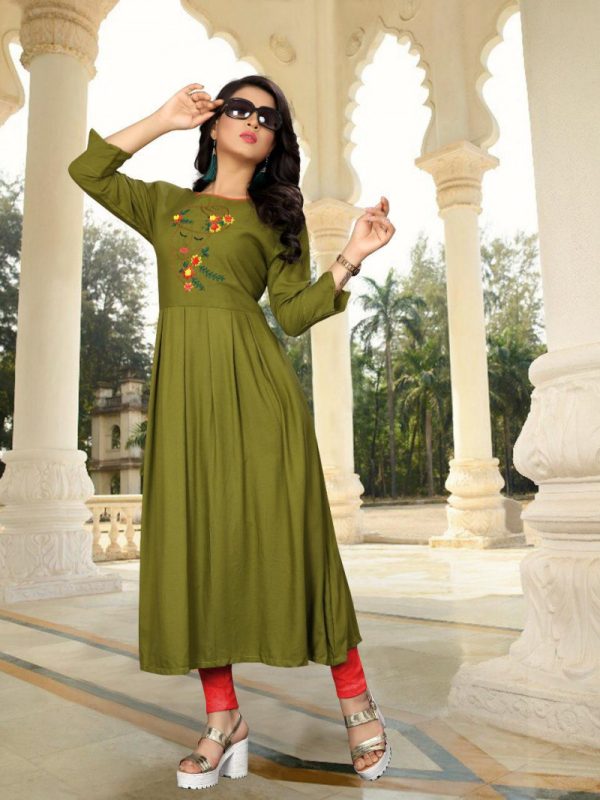 Stunning Mehndi Color Long Kurti